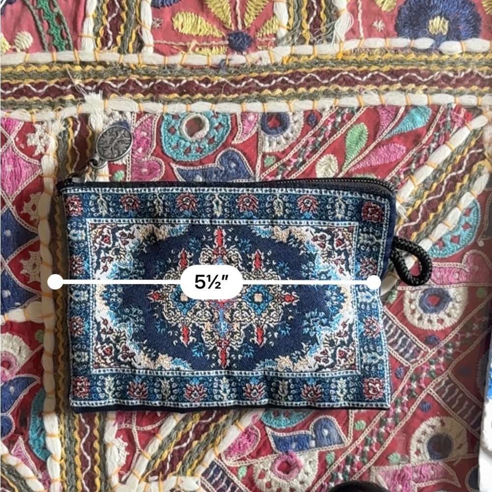 Ornate Blue and Red Woven Tapestry Coin Purse 5.5” Oriental Pattern - Picture 4 of 7
